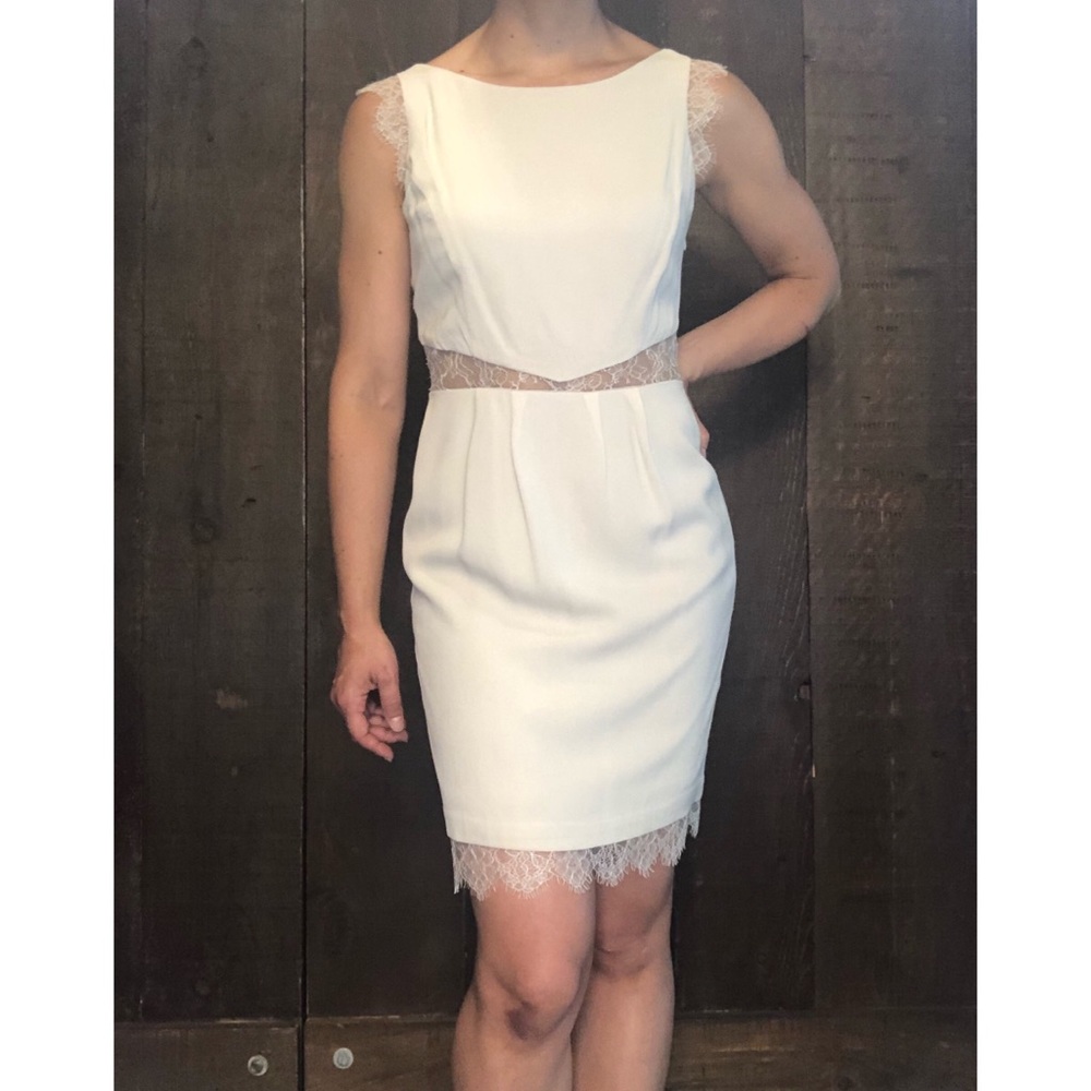 BCBG Max Azria Beige Lace Cutout Dress 0